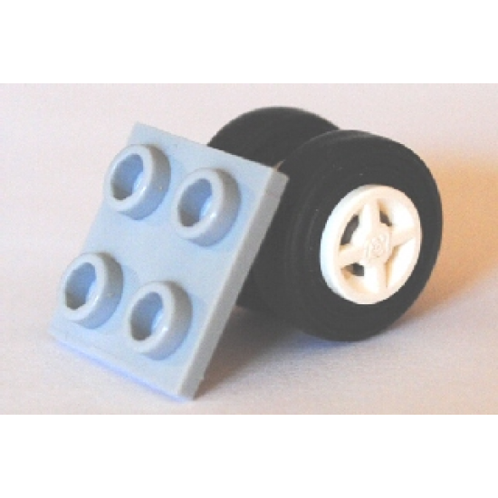 Aircraft Plate, Modified 2 x 2 Thin with Dual Wheels Holder - Split Pins with White Wheels and Black Tires (4870 / 4624 / 59895)
