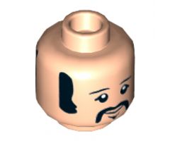 Minifigure, Head Dual Sided Black Eyebrows, Sideburns, Moustache, Neutral / Smiling Pattern (Ringo) - Hollow Stud