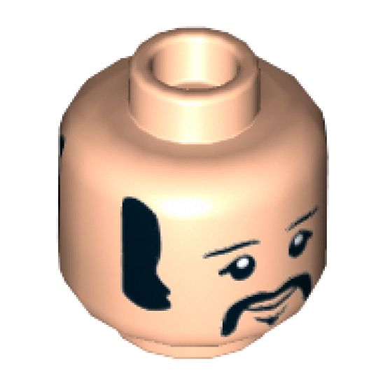 Minifigure, Head Dual Sided Black Eyebrows, Sideburns, Moustache, Neutral / Smiling Pattern (Ringo) - Hollow Stud