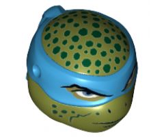 Minifigure, Head, Modified Ninja Turtle Type 2 with Dark Azure Mask, Dark Green Spots and Closed Mouth Pattern (Leonardo)