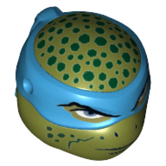 Minifigure, Head, Modified Ninja Turtle Type 2 with Dark Azure Mask, Dark Green Spots and Closed Mouth Pattern (Leonardo)