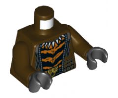 Torso Hoodie, Dark Bluish Gray Hood, Silver Zipper, Fang Necklace, Orange and Black Stripes and Gold Tiger Buckle Pattern / Dark Brown Arms / Black Hands