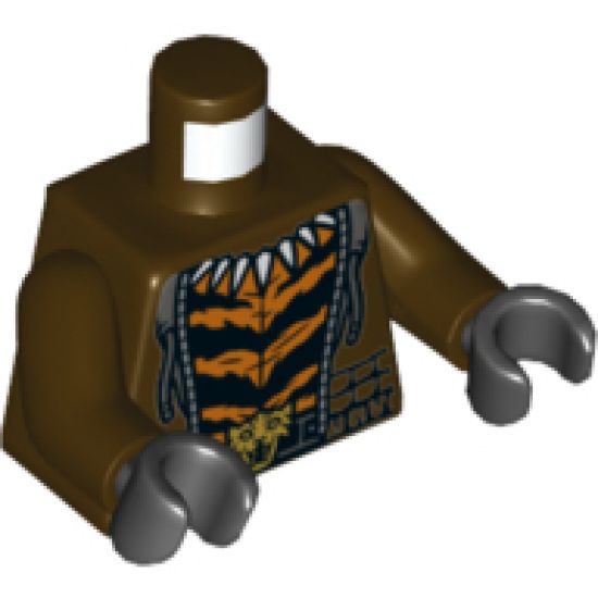 Torso Hoodie, Dark Bluish Gray Hood, Silver Zipper, Fang Necklace, Orange and Black Stripes and Gold Tiger Buckle Pattern / Dark Brown Arms / Black Hands
