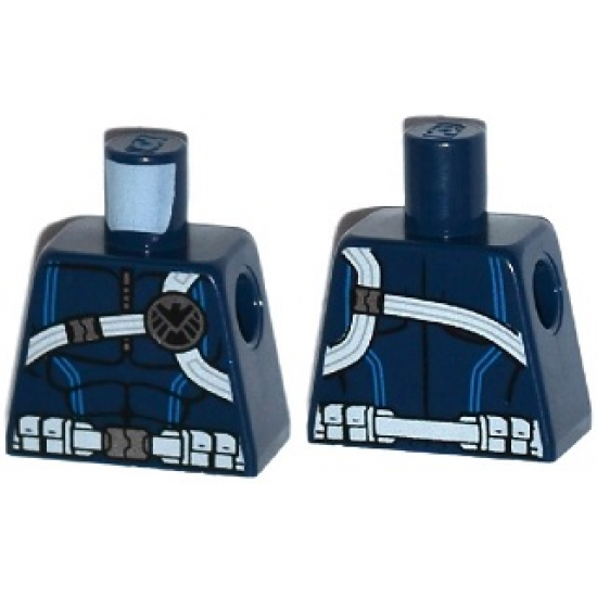 Torso Muscles Outline with Black and Silver SHIELD Logo on White Harness Straps and Utility Belt Pattern