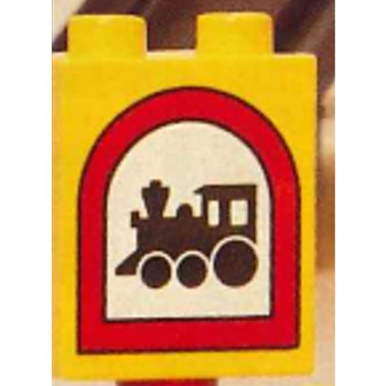 Duplo, Brick 1 x 2 x 2 with Road Sign Train Pattern