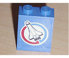 Panel 1 x 2 x 2 - Solid Studs with Space Shuttle and Blue and Red Semicircles on White Circle Background Pattern, Model Left (Sticker) - Set 6544