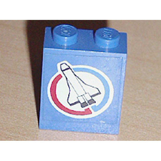 Panel 1 x 2 x 2 - Solid Studs with Space Shuttle and Blue and Red Semicircles on White Circle Background Pattern, Model Left (Sticker) - Set 6544