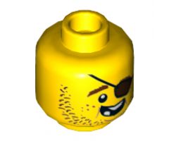 Minifigure, Head Beard Brown Stubble, Eyepatch, Open Grin, Missing Teeth Pattern - Hollow Stud