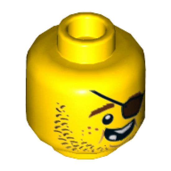 Minifigure, Head Beard Brown Stubble, Eyepatch, Open Grin, Missing Teeth Pattern - Hollow Stud