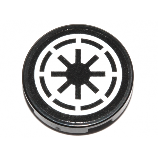 Tile, Round 2 x 2 with Bottom Stud Holder with SW Republic Pattern on White Background (Sticker) - Sets 75039 / 75087 / 75214
