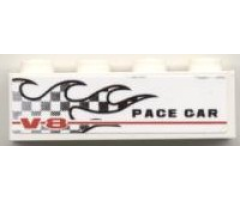 Brick 1 x 4 with Checkered Flame and 'V-8 PACE CAR' Pattern Model Left (Sticker) - Set 8121
