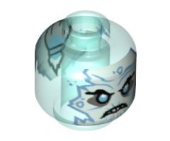 Minifigure, Head White Face, Black Eyebrows, Bright Light Blue Eyes, Scowl, Ponytail in Back Pattern - Hollow Stud