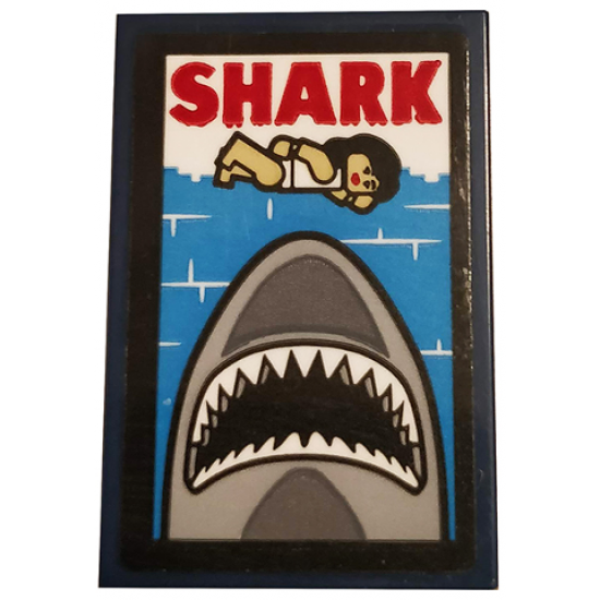 Tile 2 x 3 with 'SHARK', Swimmer, Sea and Shark Color Pattern (Sticker) - Set 75810