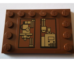 Tile, Modified 4 x 6 with Studs on Edges with Gold Mechanical Pattern Model Right Side (Sticker) - Set 75059