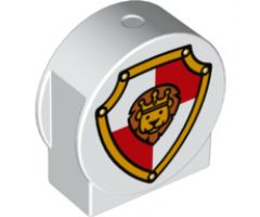 Duplo, Brick 1 x 3 x 2 Round Top, Cut Away Sides with Lion on Shield Pattern