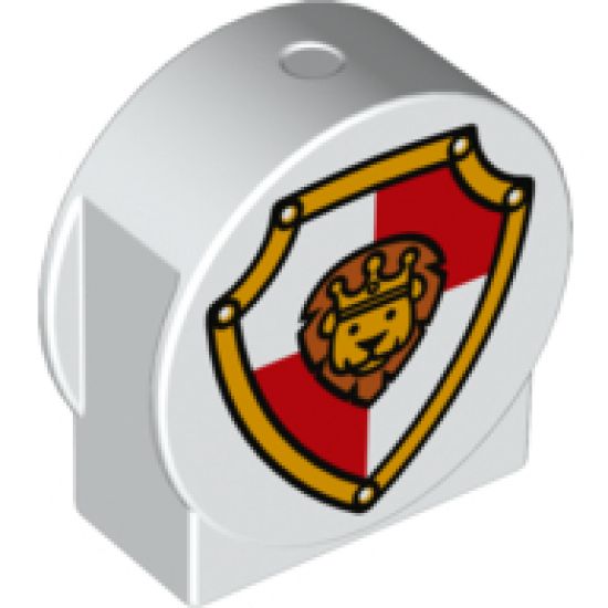 Duplo, Brick 1 x 3 x 2 Round Top, Cut Away Sides with Lion on Shield Pattern