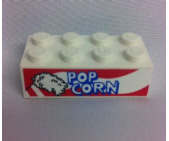 Brick 2 x 4 with Popcorn with 2 White Stripes on Bag Pattern both sides (Stickers) - Set 10041
