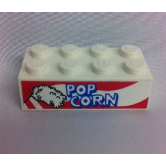 Brick 2 x 4 with Popcorn with 2 White Stripes on Bag Pattern both sides (Stickers) - Set 10041