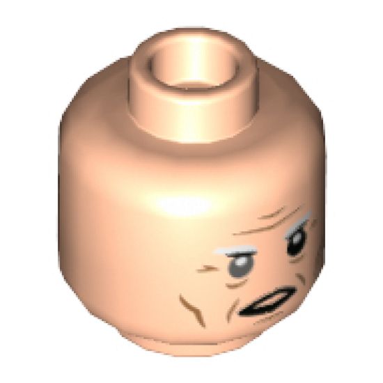 Minifigure, Head Dual Sided White Eyebrows, Gray Right Eye, Neutral / Furrowed Brow and Open Mouth Pattern - Hollow Stud