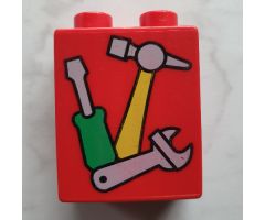 Duplo, Brick 1 x 2 x 2 with Screwdriver, Hammer and Wrench Tools Pattern