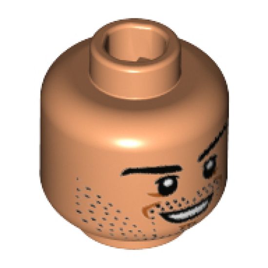 Minifigure, Head Black Eyebrows, Stubble, Goatee, White Pupils, Smile Pattern (Mats Hummels) - Hollow Stud