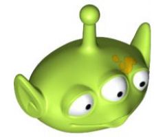 Minifigure, Head, Modified Alien with Antenna and Three Eyes, Yellow Spill on Forehead Pattern