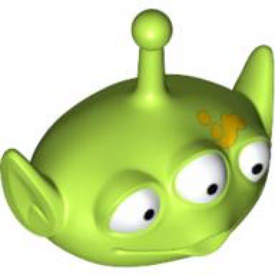 Minifigure, Head, Modified Alien with Antenna and Three Eyes, Yellow Spill on Forehead Pattern