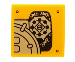 Tile 2 x 2 with Mechanical Gears and Chains Pattern Model Right Side (Sticker) - Set 70227