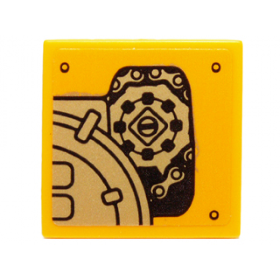 Tile 2 x 2 with Mechanical Gears and Chains Pattern Model Right Side (Sticker) - Set 70227