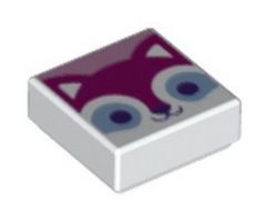 Tile 1 x 1 with Magenta Cat Face with Bright Light Blue and Dark Purple Eyes on Bright Pink Background Pattern