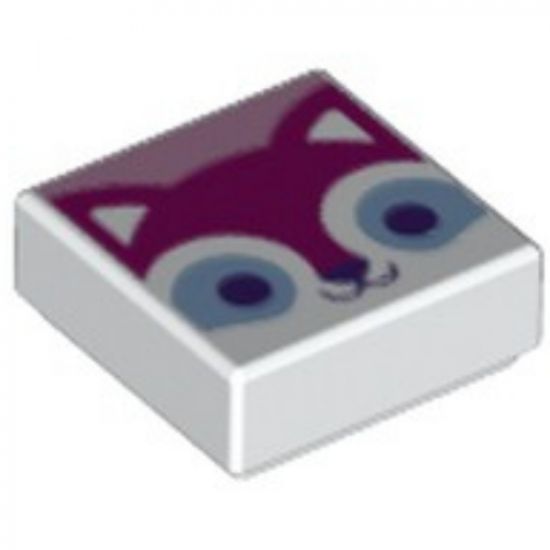 Tile 1 x 1 with Magenta Cat Face with Bright Light Blue and Dark Purple Eyes on Bright Pink Background Pattern