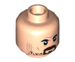 Minifigure, Head Furrowed Brow, Black Eyebrows, Dark Brown Beard and Stubble Pattern - Hollow Stud