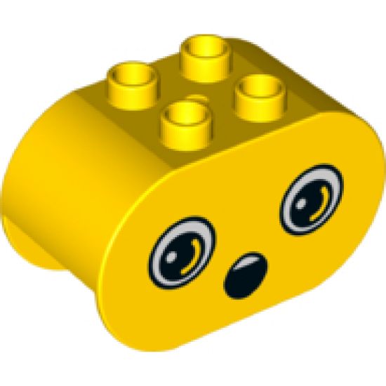 Duplo, Brick 2 x 4 x 2 Rounded Ends with Faces Shocked/Scared Pattern