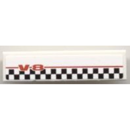 Tile 1 x 4 with 'V-8' and Checkered Pattern (Sticker) - Set 8121