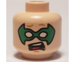 Minifigure, Head Dual Sided Male Green Eye Mask with Eye Holes, Smile / Scared Pattern (Robin) - Hollow Stud