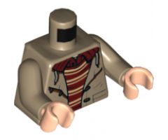 Torso Jacket with Buttons, Pockets and Dark Red Shirt with Tan Stripes Pattern / Dark Tan Arms / Light Nougat Hands