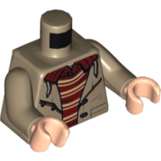 Torso Jacket with Buttons, Pockets and Dark Red Shirt with Tan Stripes Pattern / Dark Tan Arms / Light Nougat Hands