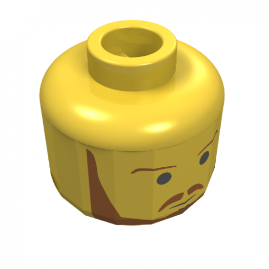 Minifigure, Head Beard with Brown Eyebrows, Moustache and Beard, Black Chin Dimple Pattern - Blocked Open Stud