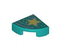 Tile, Round 1 x 1 Quarter with Bright Light Yellow Star and Spots, Bright Pink and Metallic Light Blue Lines Pattern