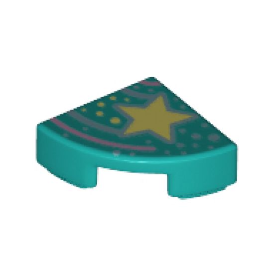 Tile, Round 1 x 1 Quarter with Bright Light Yellow Star and Spots, Bright Pink and Metallic Light Blue Lines Pattern