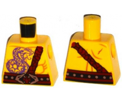 Torso Bare Chest Muscles, Dark Purple Snake Tattoo, Copper Snake Buckle, Dark Red Shoulder Strap, Scar on Back Pattern