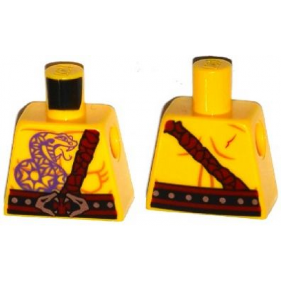 Torso Bare Chest Muscles, Dark Purple Snake Tattoo, Copper Snake Buckle, Dark Red Shoulder Strap, Scar on Back Pattern
