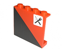Panel 1 x 4 x 3 - Solid Studs with Diagonal 1/2 Black Pattern Right with Fork and Knife Pattern (Sticker) - Set 7745