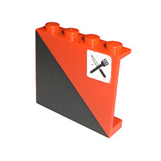 Panel 1 x 4 x 3 - Solid Studs with Diagonal 1/2 Black Pattern Right with Fork and Knife Pattern (Sticker) - Set 7745