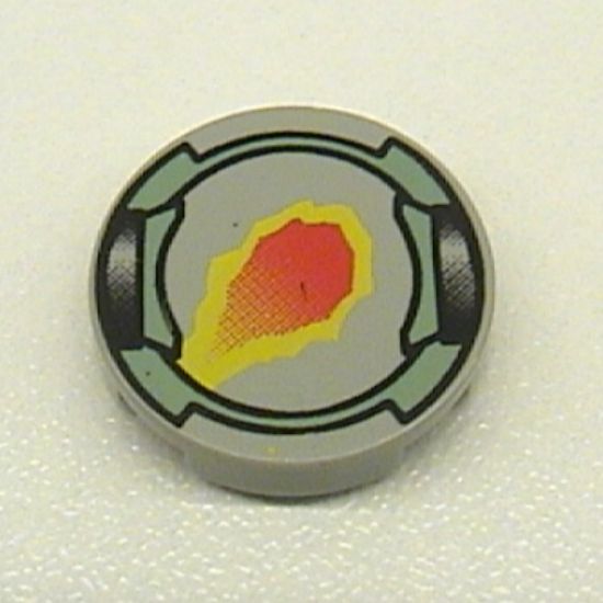 Tile, Round 2 x 2 with Flame and Sand Green Border Pattern