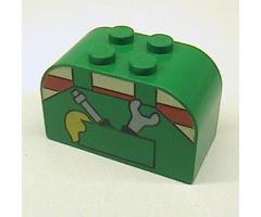 Slope, Curved 4 x 2 x 2 Double with Four Studs with Overalls and Tools in Pocket Pattern