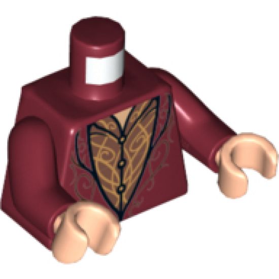 Torso LotR Elven Coat with Gold Scrollwork Pattern (Elrond) / Dark Red Arms / Light Nougat Hands