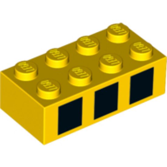 Brick 2 x 4 with 3 Black Squares Pattern