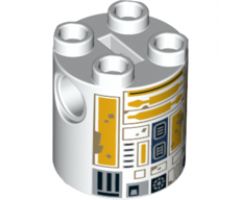 Brick, Round 2 x 2 x 2 Robot Body with Dark Tan Lines and Bright Light Orange with Dark Tan Dirt Stains Pattern (R5-A2)