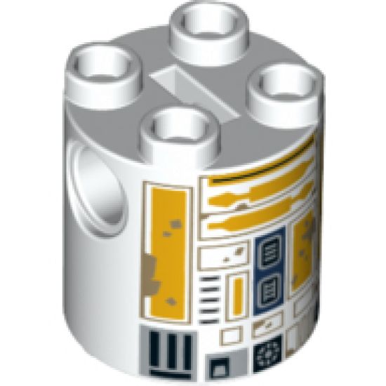 Brick, Round 2 x 2 x 2 Robot Body with Dark Tan Lines and Bright Light Orange with Dark Tan Dirt Stains Pattern (R5-A2)